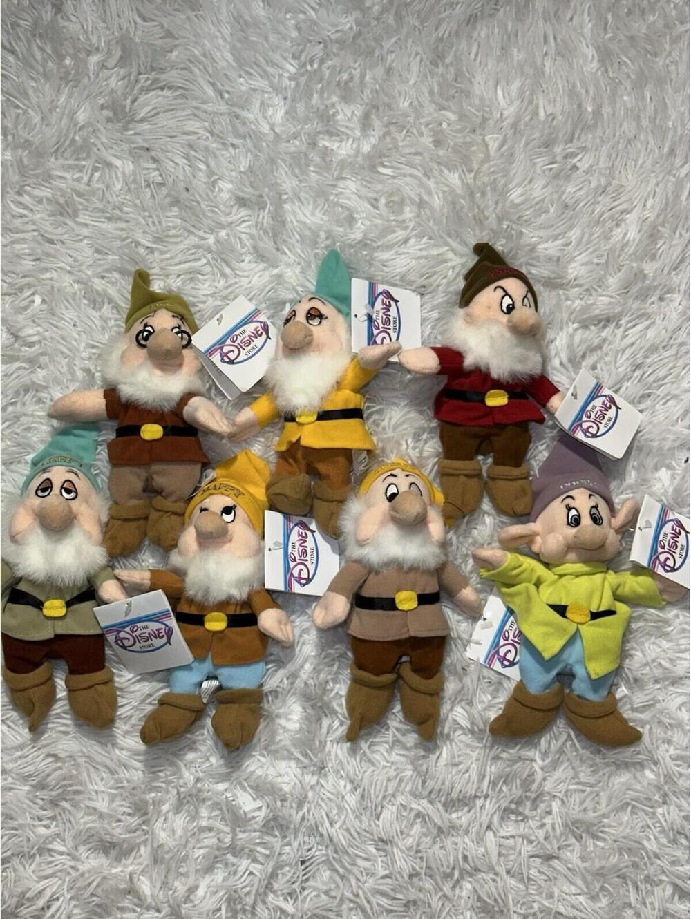 Vintage Disney Store Snow White Seven Dwarfs 8" Mini Bean Bag Full Set Of 7 NWT